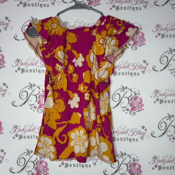 Maeve by Anthropologie tshirt floral psychedelic orange pink white ruffle frills - Picture 9 of 9